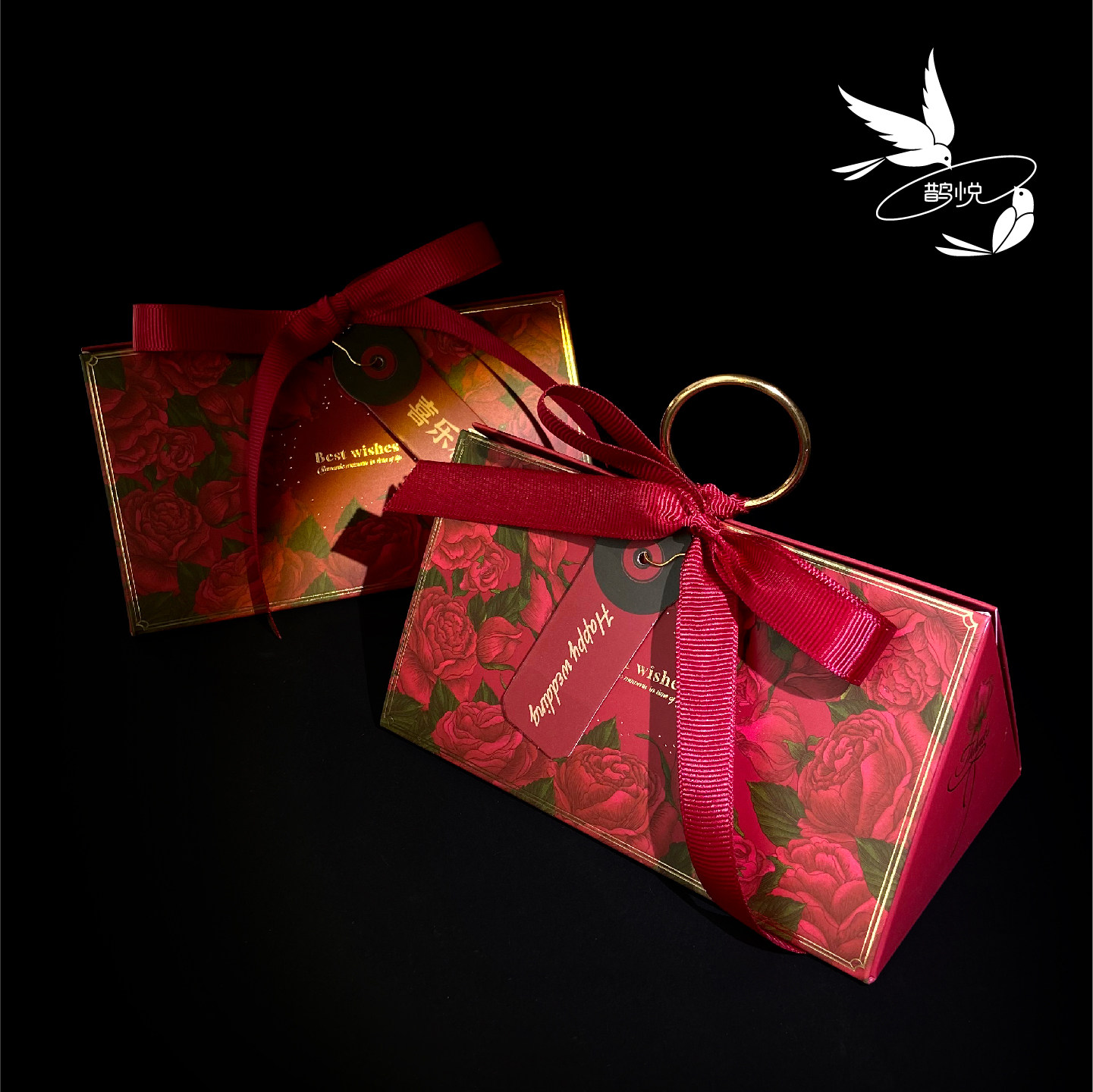 复古法式新中式玫瑰花纹喜糖盒婚庆伴手礼盒结婚回礼手提礼盒