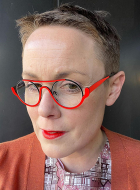 Theo比利时撞色荧光手工正圆形眼镜纯钛薄超轻个性近视设计师夸张