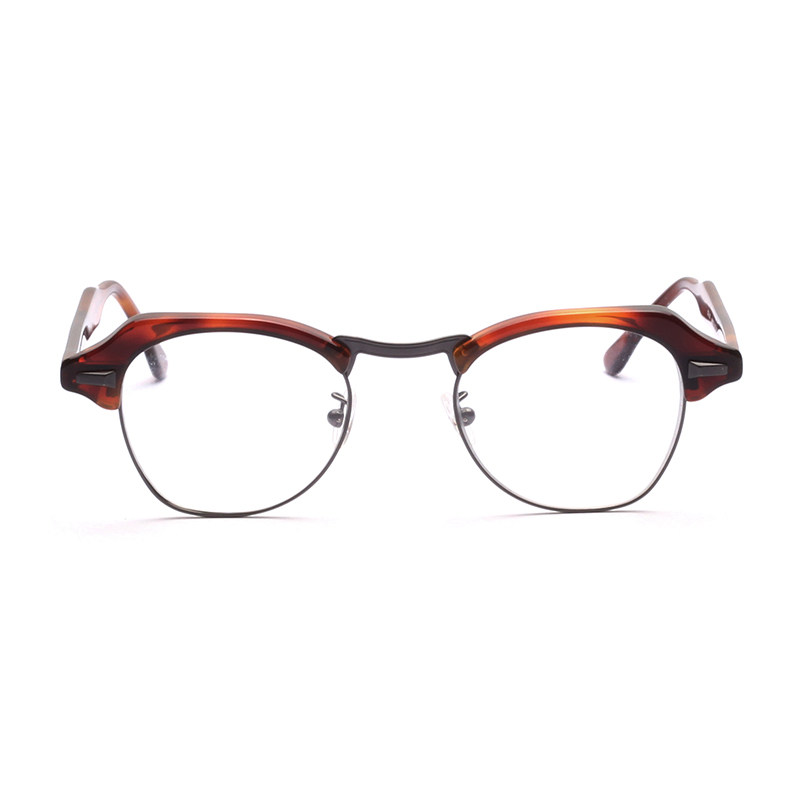 德国进口 眉线方框茶色玳瑁黑蓝板材经典男近视眼镜架带鼻托panto