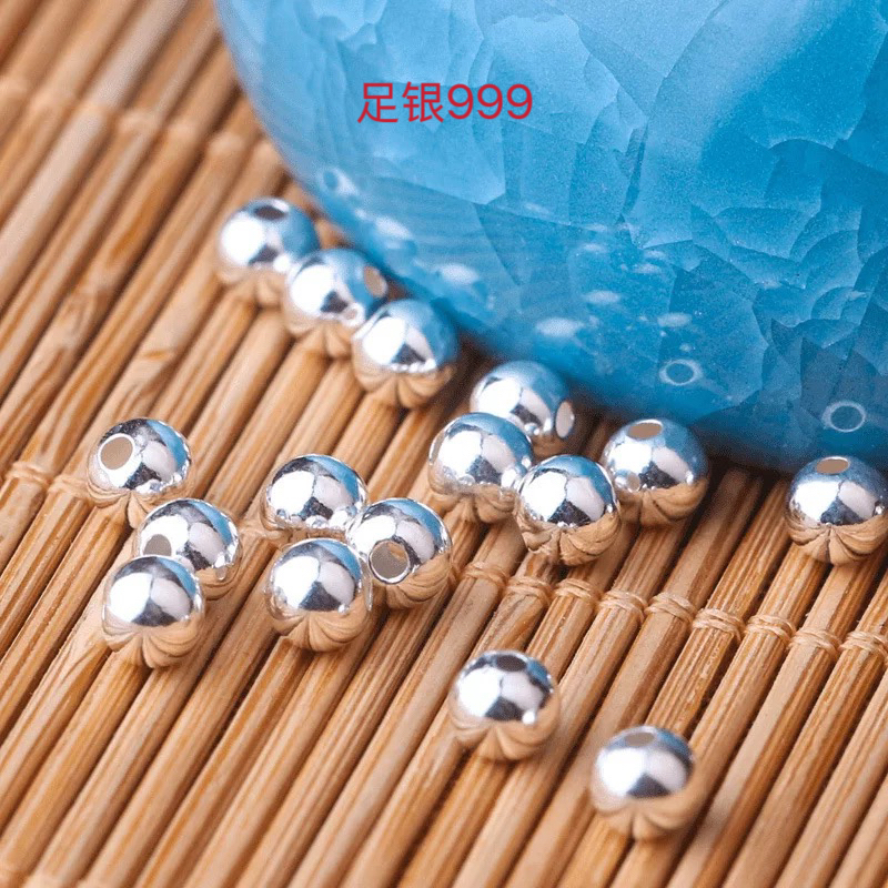 S999足银珠子按克散珠光珠纯银配件DIY编绳小圆珠串珠材料2元攒单