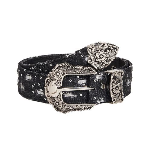 磨破牛仔布配牛仔裤腰带男女生雕花扣头y2k小众设计潮酷皮带复古