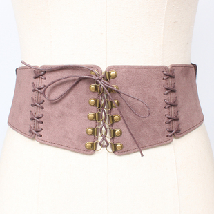 复古松紧束腰绑带腰封配裙子美拉德装饰铆钉宽腰带女款西部风咖色