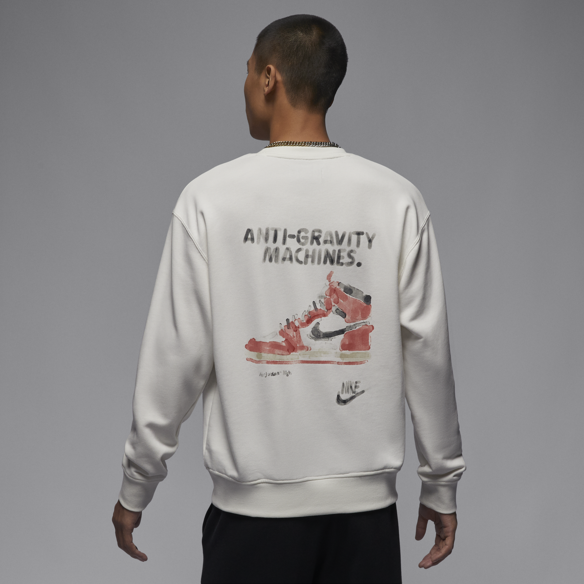 耐克Jordan白色卫衣 AJ1图案印花 小logo宽松舒适美式 HF1118-133