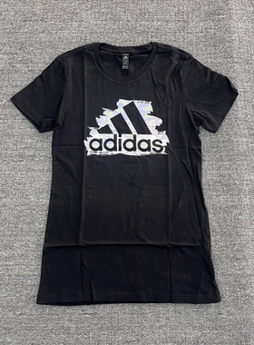 Adidas女短袖 印花logo 跑步训练舒适休闲透气速干运动T恤 ED8169