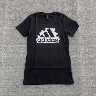 Adidas女短袖 印花logo 跑步训练舒适休闲透气速干运动T恤 ED8169
