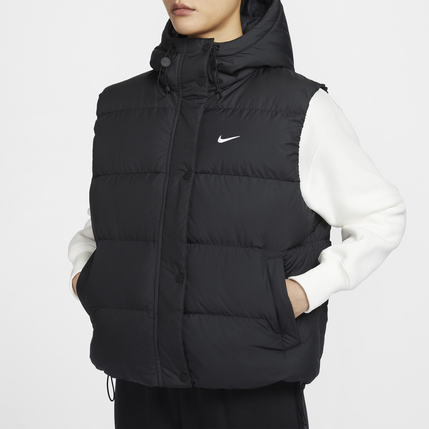 耐克女士黑色连帽羽绒背心马甲 防风保暖时尚舒适百搭 FZ5933-010