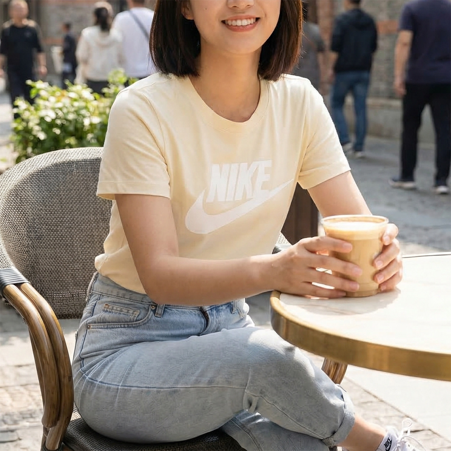 NIKE耐克女子夏季大logo休闲运动透气宽松纯色全棉短袖T恤 DV6095