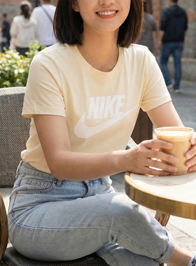 NIKE耐克女子夏季大logo休闲运动透气宽松纯色全棉短袖T恤 DV6095