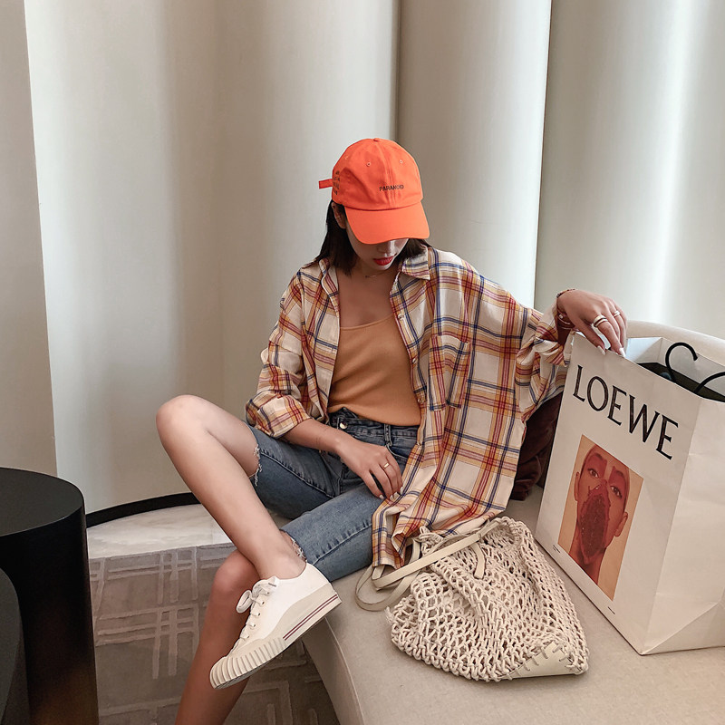 六金家 防晒格子衬衫女夏中长款韩版百搭复古港味宽松韩版衬衣潮在类目 女装/女士精品, 衬衫中 - 来自Buy2taobao.com提供专业的淘宝代购服务