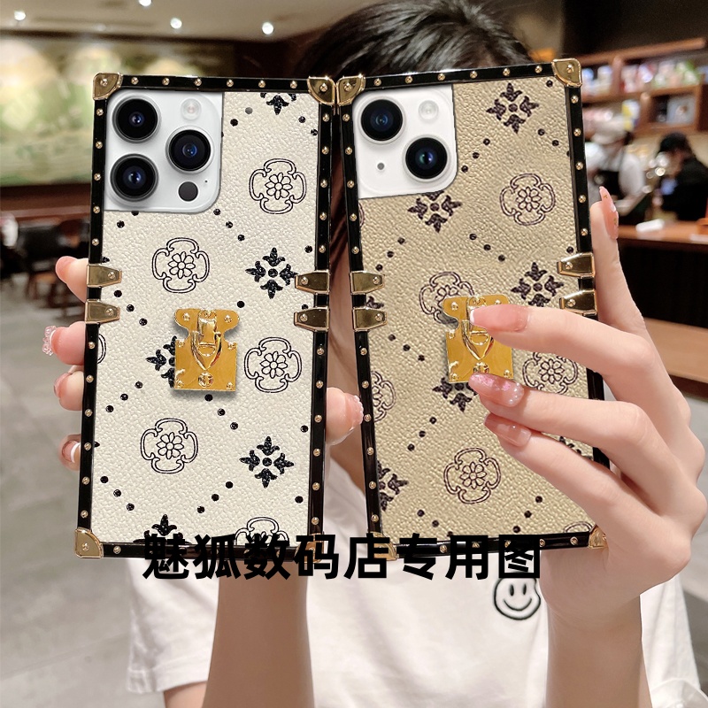 新款皮纹花朵适用于苹果16promax方形手机壳iPhone16plus全包四角加厚防摔16pro带锁帖16E保护套