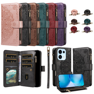 新款曼陀罗适用OPPOReno16pro翻盖皮套带肩带手机壳15C/14F/13/12/11/10/8/7全包防摔插卡钱包保护套