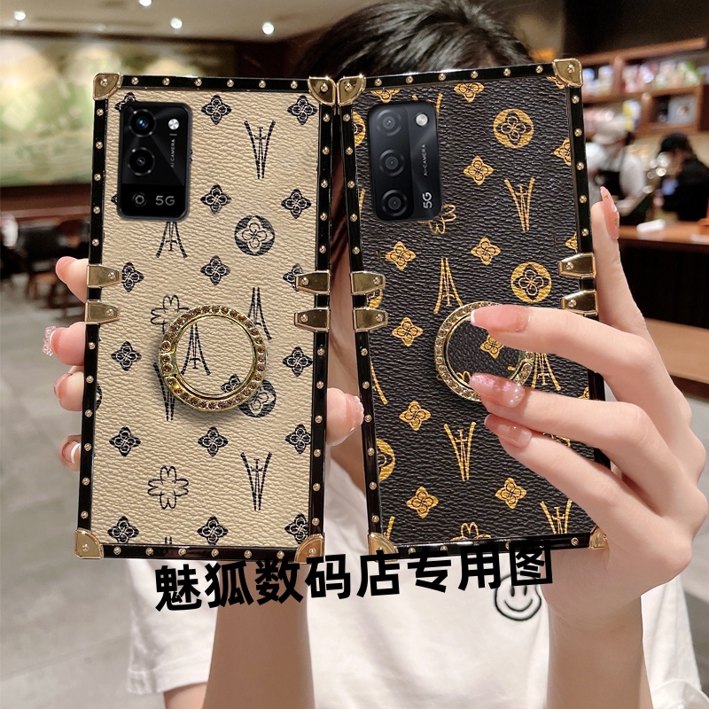 新款皮纹花朵适用于OPPOA56方形手机壳A56s全包四角加厚防摔带支架保护套