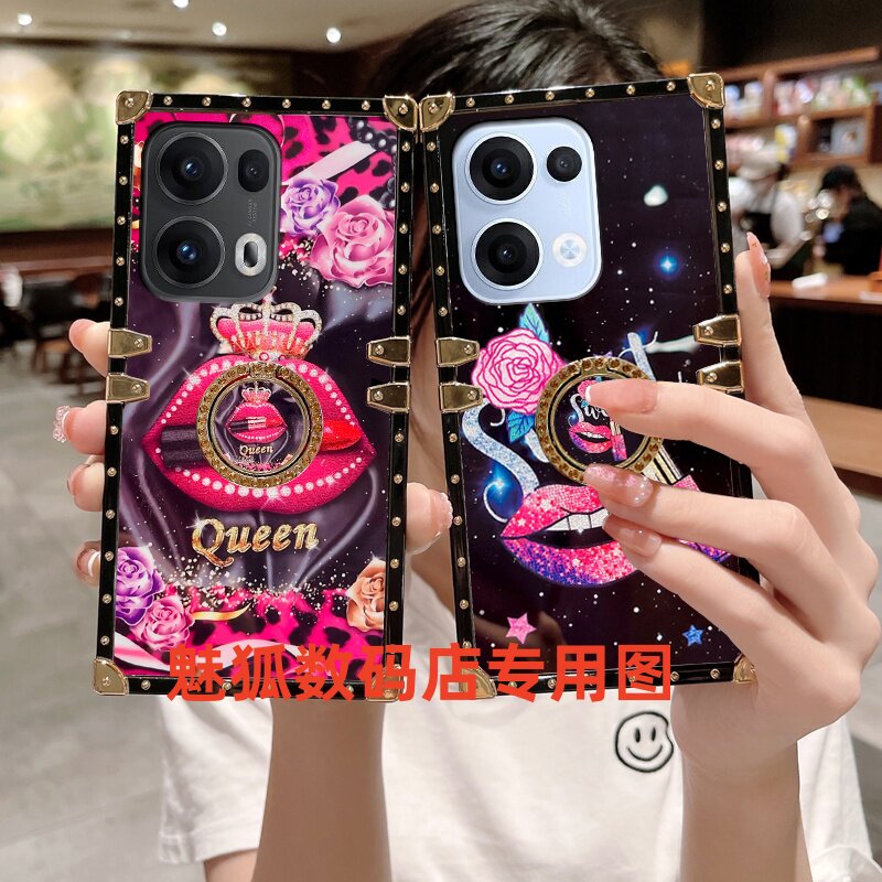 新款炫彩嘴唇适用于OPPOReno13pro方形手机壳Reno13全包四角加厚防摔带支架保护套