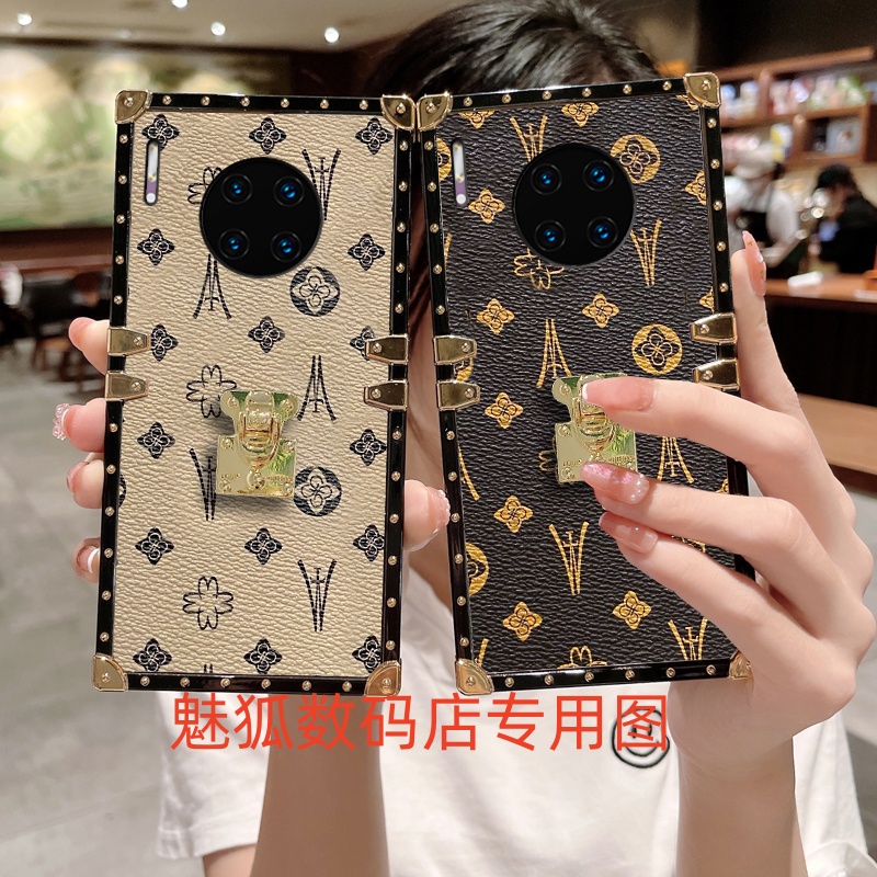 新款皮纹花朵适用于华为Mate30pro方形手机壳Mate30全包四角加厚防摔带锁帖保护套