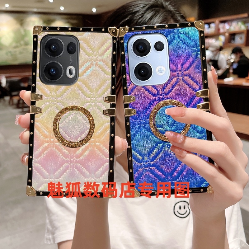 新款幻彩格纹适用于OPPOReno13pro方形电镀手机外壳Reno13全包四角加厚防摔带支架保护套