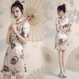 新中式 国潮风年轻日高端提花旗开得胜蚀骨改良旗袍连衣裙气质夏季