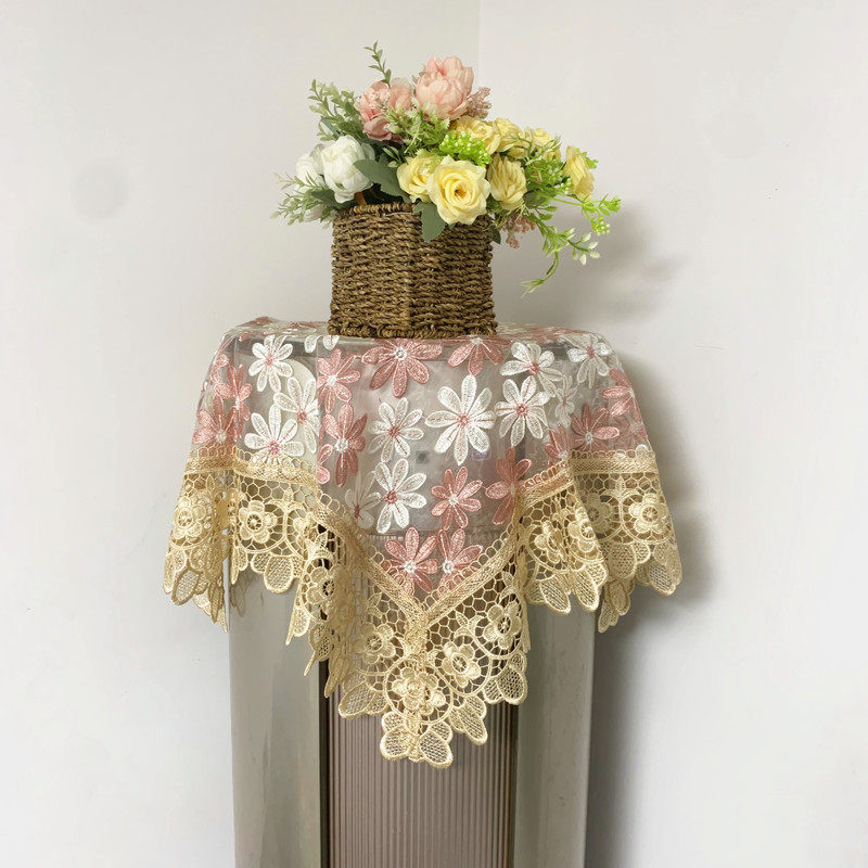 立式空调柜机遮盖防尘盖布蕾丝刺绣圆形圆柱空调盖巾简约现代