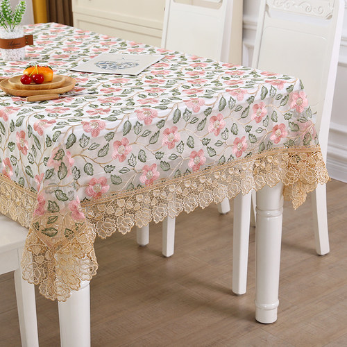 茶几桌布长方形布艺蕾丝纱欧式家用田园餐桌布台布床头柜方桌圆桌