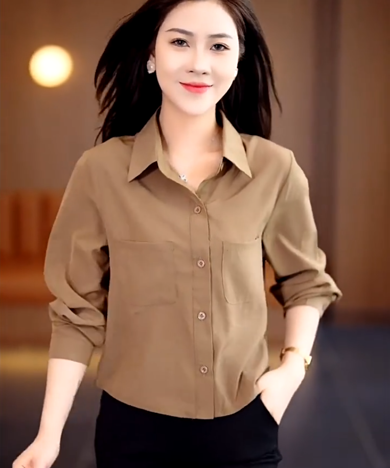 时尚气质女衬衫2024春秋新款遮肚显瘦短款长袖上衣小个子洋气衬衣