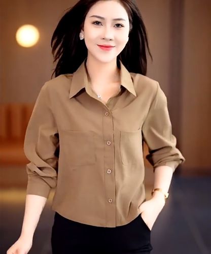 长袖女衬衫短款衬衫口袋