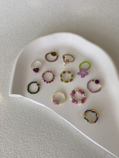 HUYA手作紫气东来小花串珠戒指原创设计手工编织小众设计