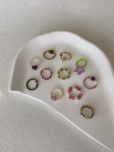 HUYA手作紫气东来小花串珠戒指原创设计手工编织小众设计