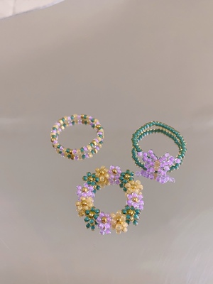 HUYA手作蝴蝶误入花丛串珠戒指香芋紫花朵编织小众设计少女心戒指