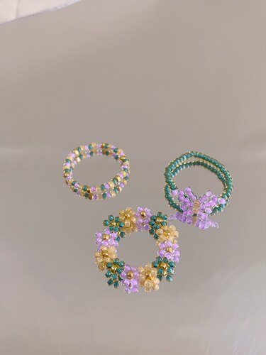 HUYA手作蝴蝶误入花丛串珠戒指香芋紫花朵编织小众设计少女心戒指