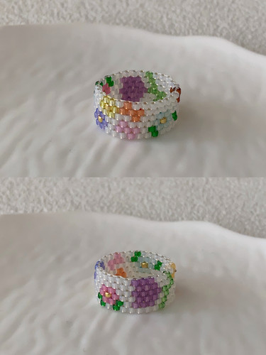 手作花园郁金香串珠戒指小众设计感手工编织花朵少女心百搭戒指女