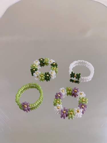 HUYA手作香芋蜜瓜味奶糖串珠戒指小清新配色可爱小众设计感戒指