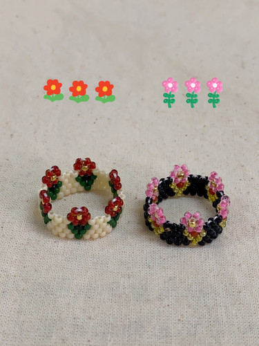 HUYA手作花园系列戒指手工编织可爱小众设计花朵串珠独特风格指环