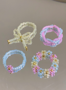 HUYA奶油串珠戒指少女心油画感可爱多巴胺花朵蝴蝶结尾戒饰品