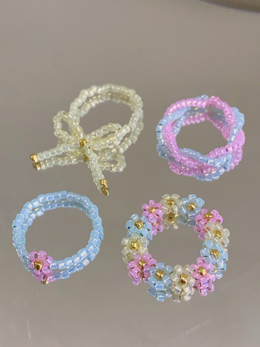 HUYA奶油串珠戒指少女心油画感可爱多巴胺花朵蝴蝶结尾戒饰品