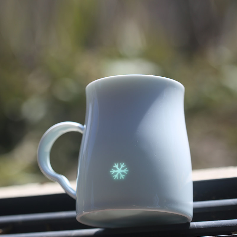 子木玲珑瓷雪花青色景德镇马克杯