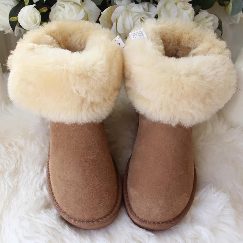 2025羊皮毛一体女中筒靴加绒加厚平底真皮羊毛保暖棉鞋防滑雪地靴,女鞋,时尚雪地靴,淘宝优惠券,粉丝福利购,淘宝优惠卷