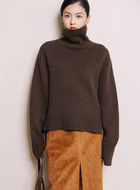 chris小倩高领山羊绒廓形毛衣宽松慵懒软糯落肩厚款针织衫上衣女
