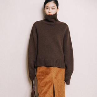 chris小倩高领山羊绒廓形毛衣宽松慵懒软糯落肩厚款 上衣女 针织衫