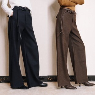 chris小倩羊毛加厚高腰阔腿裤 女 垂感显瘦直筒慵懒通勤毛呢休闲裤