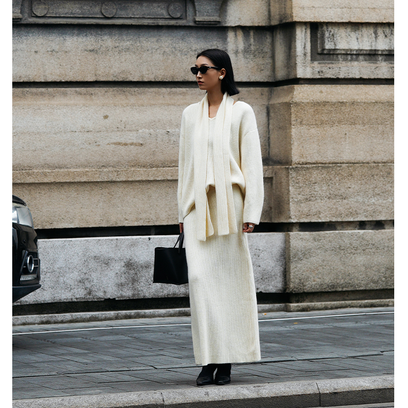 羊驼绒懒人毛衣半裙套装附围巾