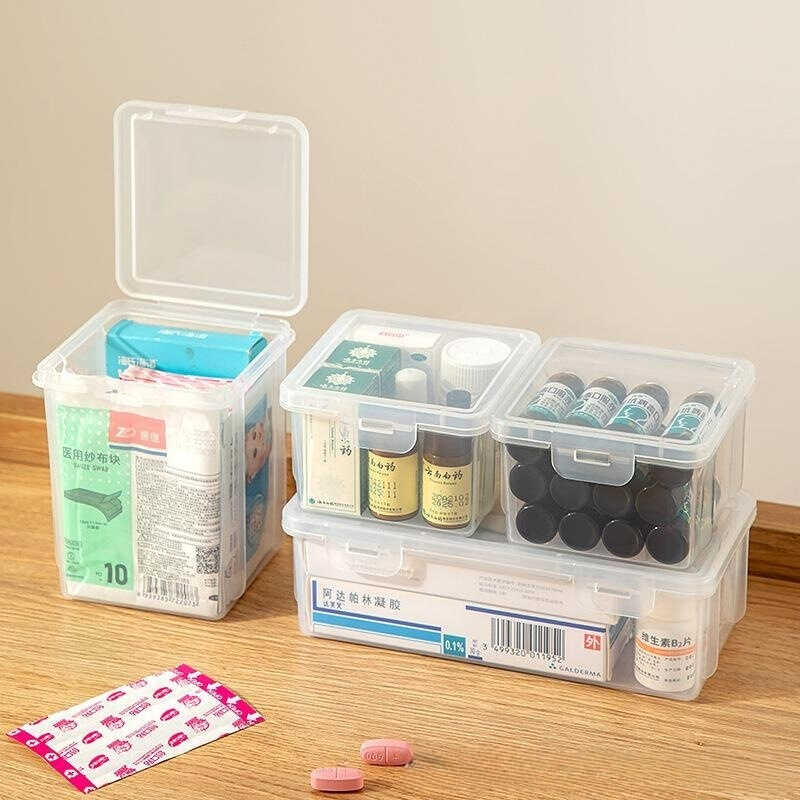 塑料家用防尘透明桌面翻盖医药箱