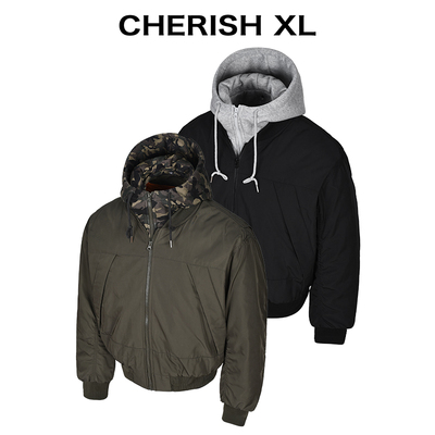 CRXL「假两件可拆卸」短款连帽卫衣棒球服夹克外套男款/保暖有型