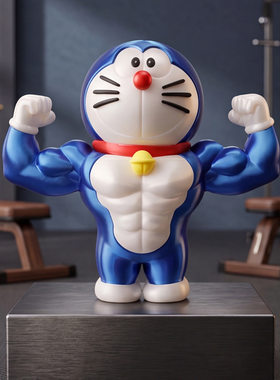搞怪肌肉机器猫大力士手办摆件