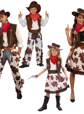 美国西部牛仔马甲帽亲子套装万圣节牛仔很忙衣服 儿童节cospl