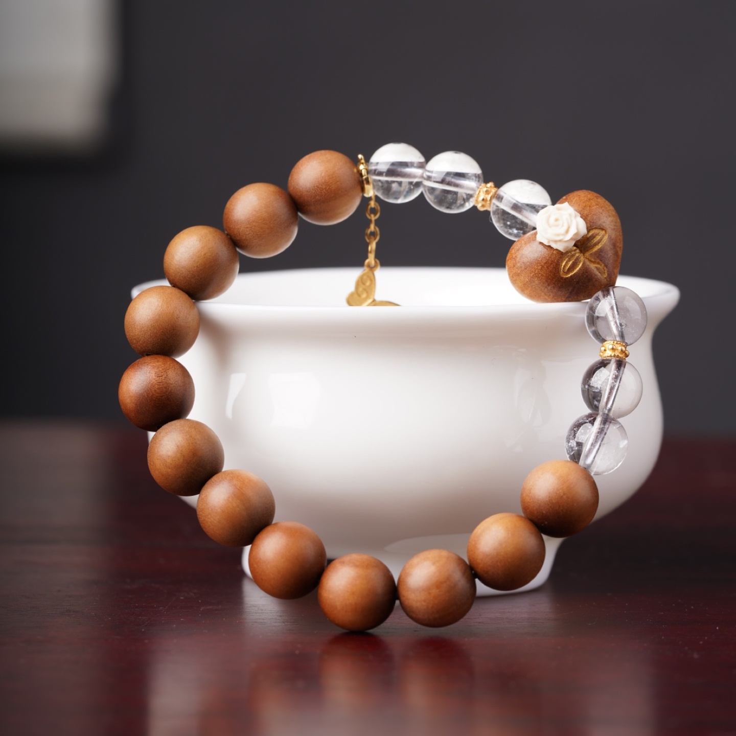 印度老山檀香爱心镶嵌手串