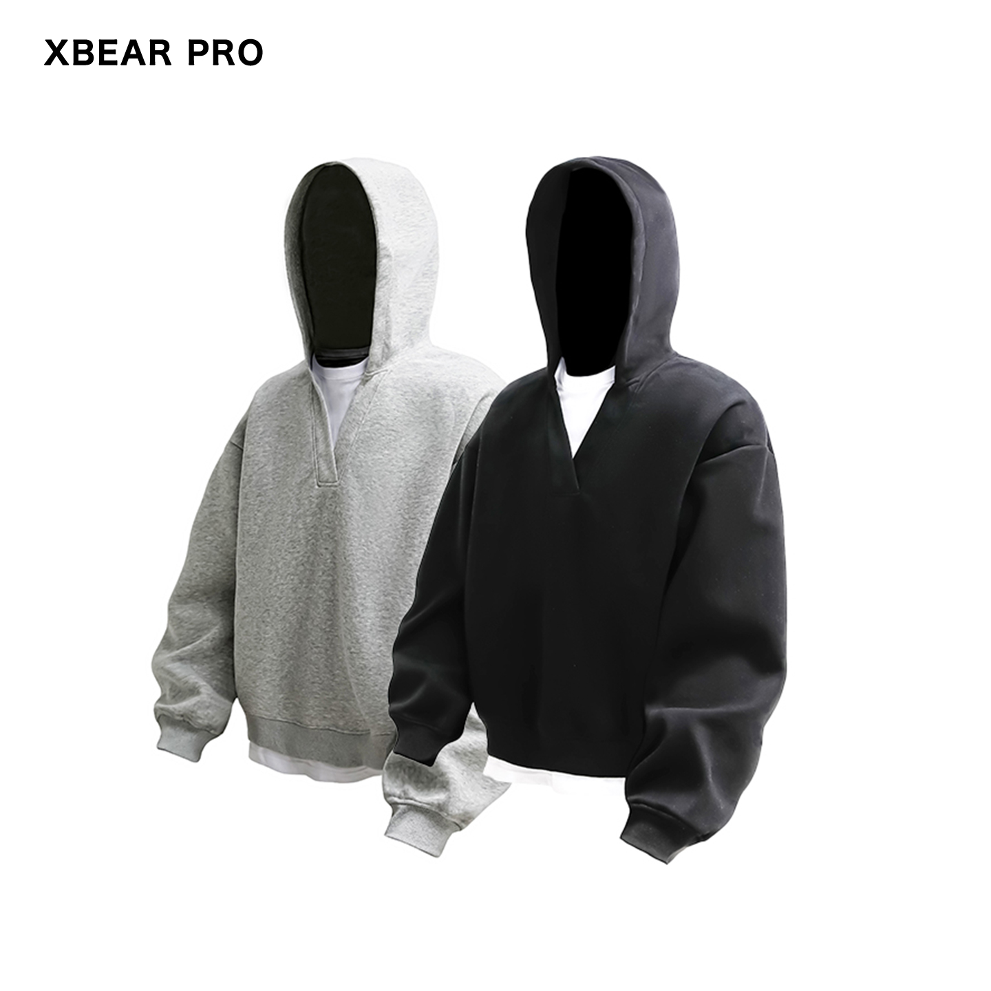 XBEAR PRO 秋新款 简约假两件连帽V领卫衣高级感时尚百搭休闲上衣