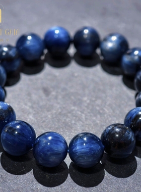 盖亚回声 天然7A级黑碧玺猫眼蓝晶石圆珠 猫眼蓝晶石手链手串