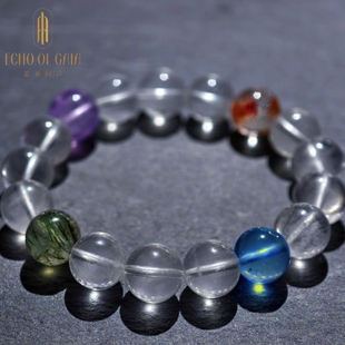 盖亚回声 海蓝宝绿发晶多宝手串 天然级五行多宝手链
