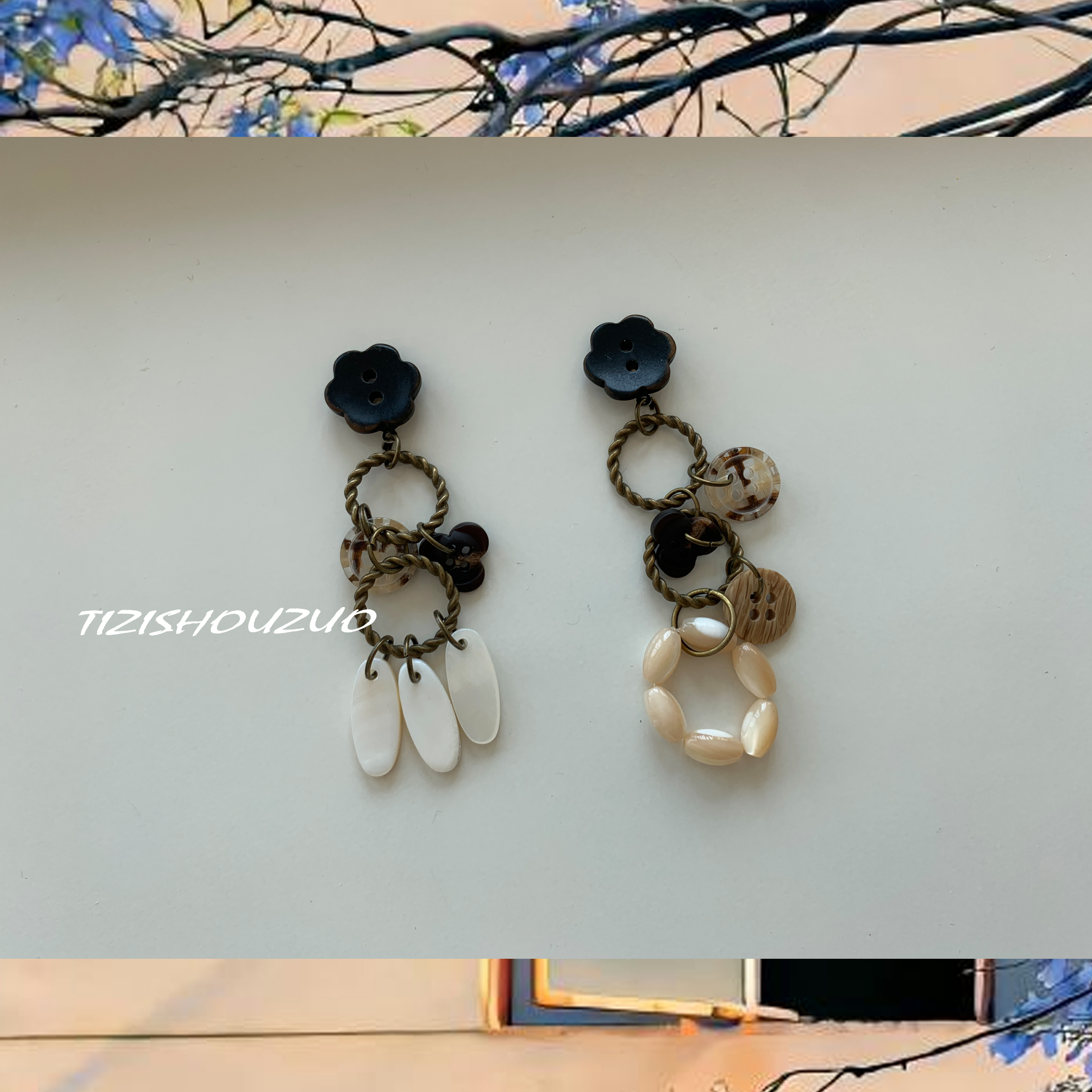 提子手作原创波嬉风贝壳流苏耳环