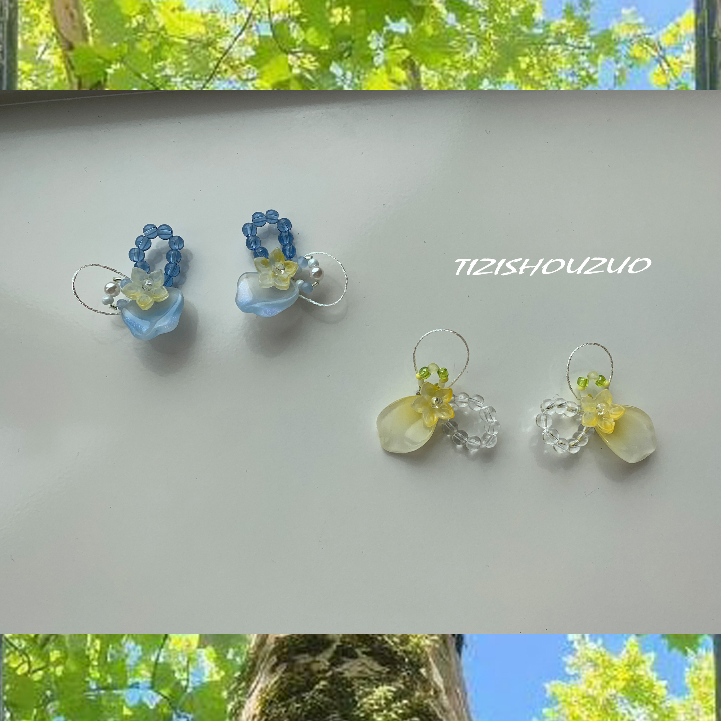提子手作原创蝴蝶兰串珠花耳环