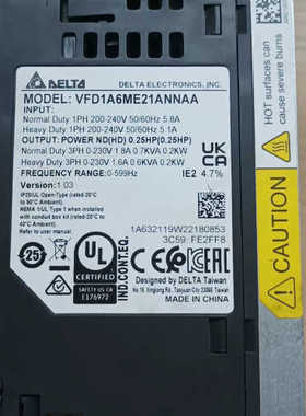 台达/DELTA变频器ME300系列，型号:VFD1A6ME议价也可维修